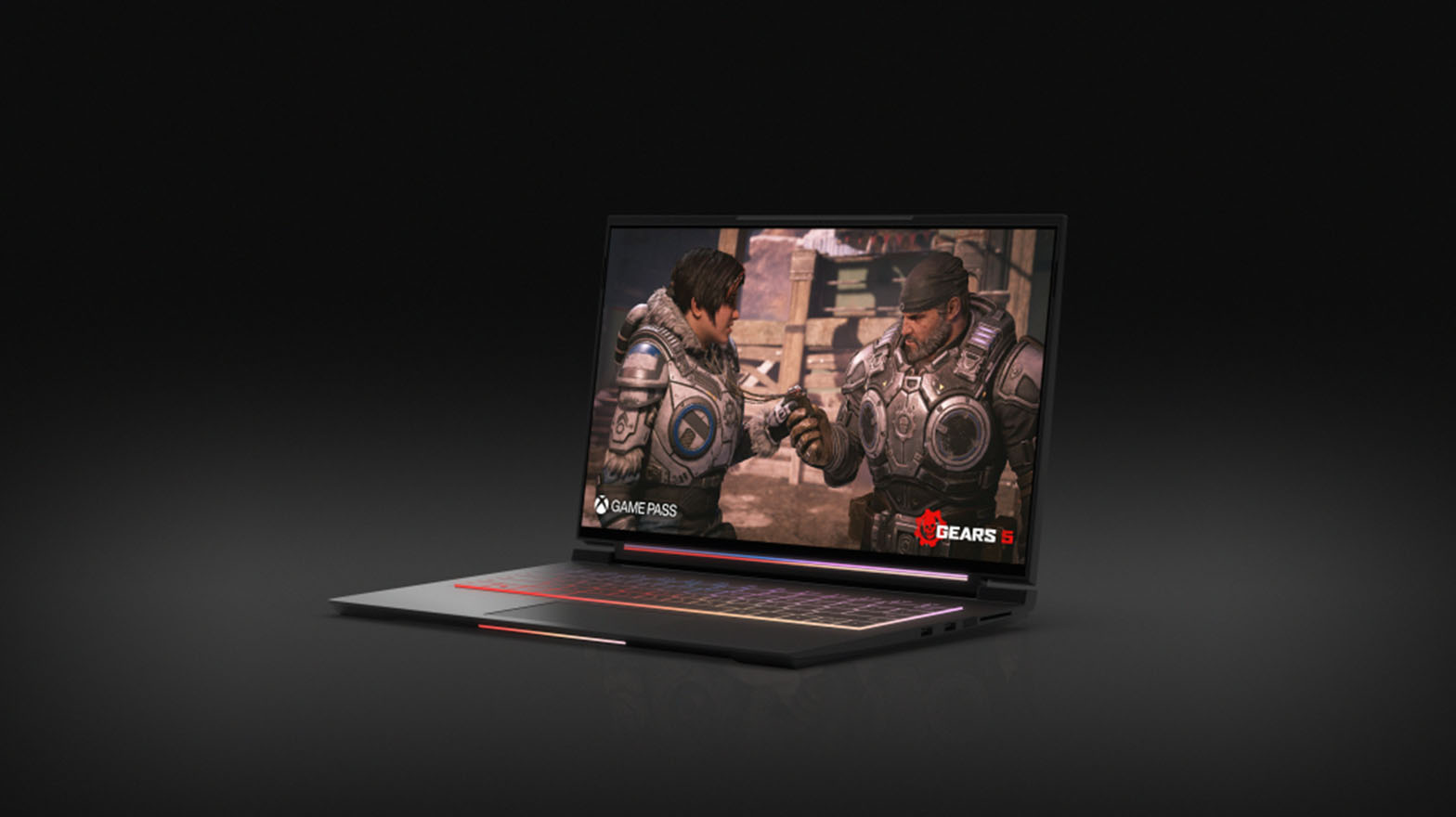 a laptop with Gears of War 5 on the screen